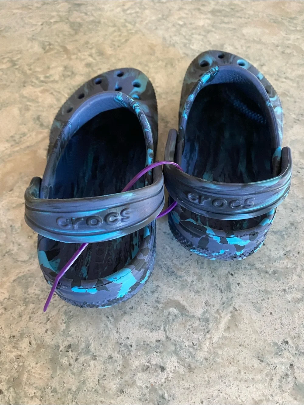 Crocs Kids Classic Clog - Navy with Turquoise Marbled Accents size 12
